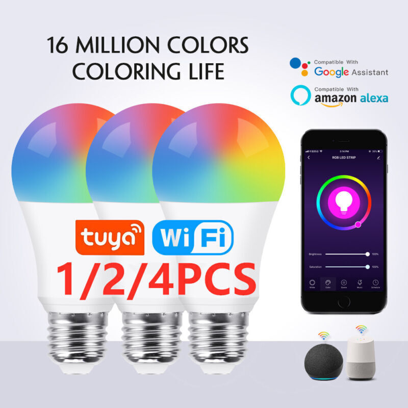 Smart LED Light Bulb WiFi RGB Bulb Tuya App By iOS Android Amazon Alexa Google