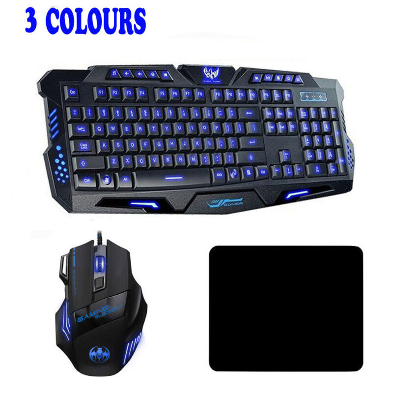 Wired Gaming Keyboard Mouse Pad Set 3 Colors LED Backlit for