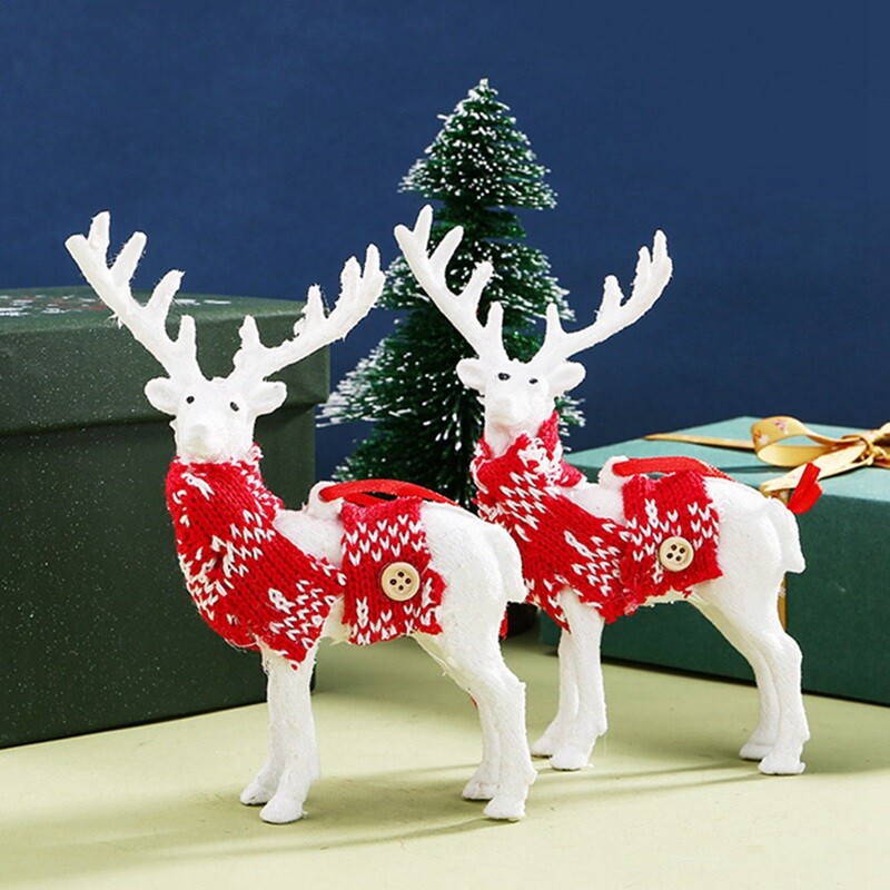 Christmas Plush White Reindeer Xmas White Elk Deer Dolls Decor