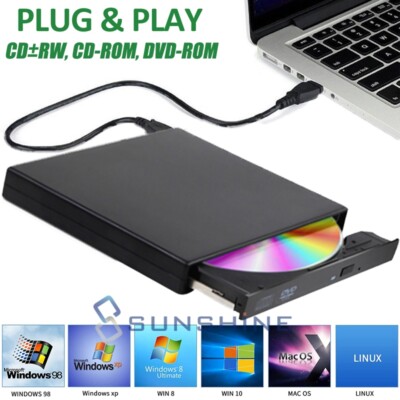 Slim External CD DVD Drive USB 3.0 Disc Player Burner Writer For Laptop PC Mac