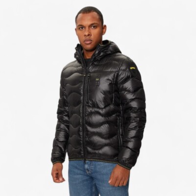 Pre-owned Blauer Men's Down Jacket  Onda Wawe Glossy Nylon Black Ai24