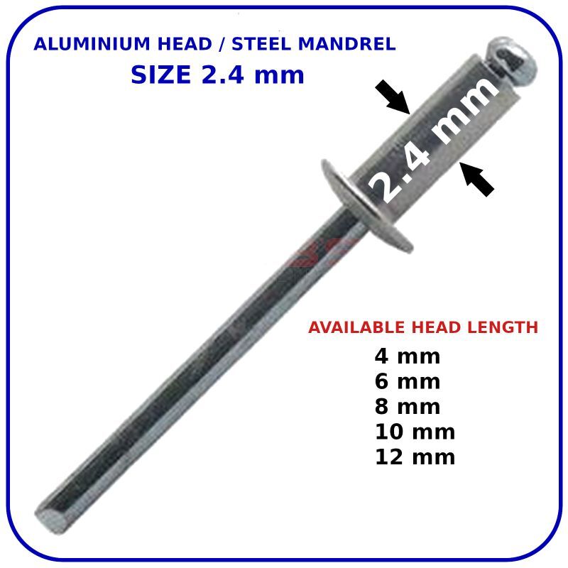 2.4 mm Rivet Pop Rivets Aluminium Head Steel Mandrel Dome Head Blind Standard - Picture 1 of 11