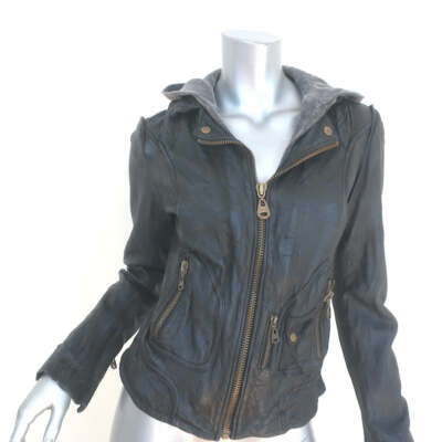 Pre-owned Doma Zip-out Hood Leather Jacket Black Size 0