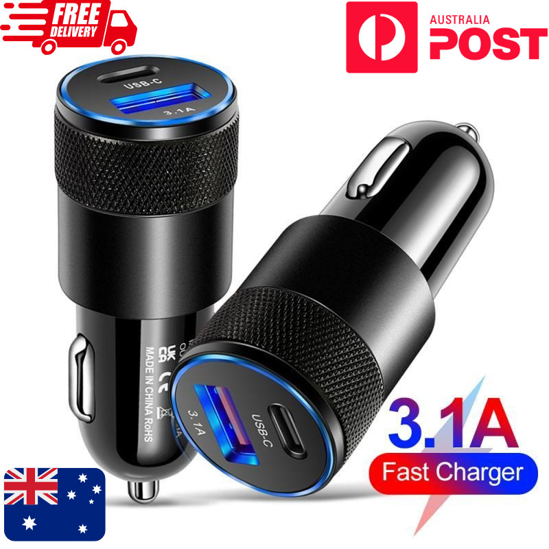 38W 2 Port Car Phone Charger Dual USB A C PD Metal 12V Cigarette iPhone Charging