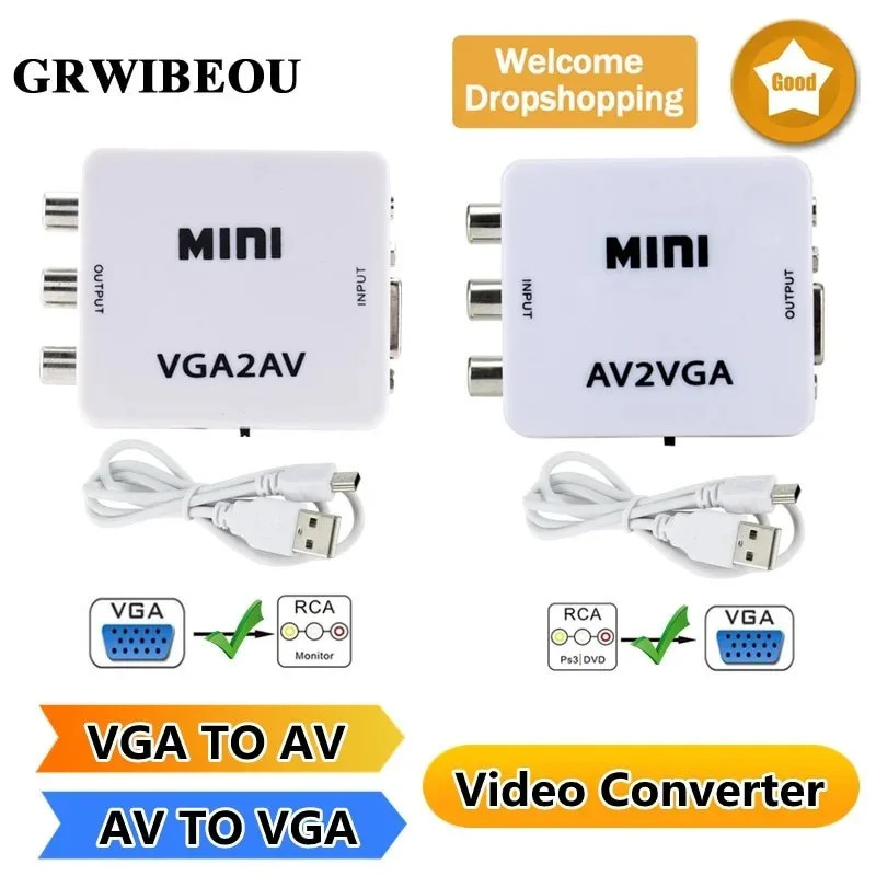 VGA to AV Video Converter AV to VGA Convertor with 3.5Mm Audio RCA to VGA
