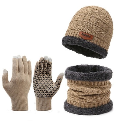 Damen Herren Wintermütze Strickmütze Warme Beanie Handschuhe Set Mütze & Schal