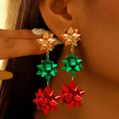 Fashion Classic Colorful Christmas Bow Design Dangle Earrings Christmas Gift