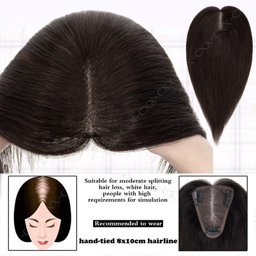 Free Part Lace Clip in Top REAL Human Hair Topper Toupee Piece Women Hairpiece A