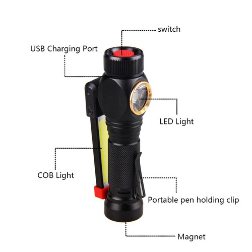 7 Modus USB wiederaufladbare COB LED Arbeitslicht Klapplicht Camping Lampe 18650