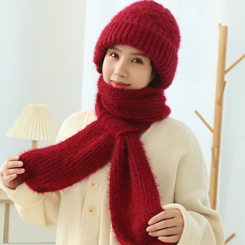 2In1 Winter Women Ladies Thick Knit Hat Scarf Set Soft Warm Wool