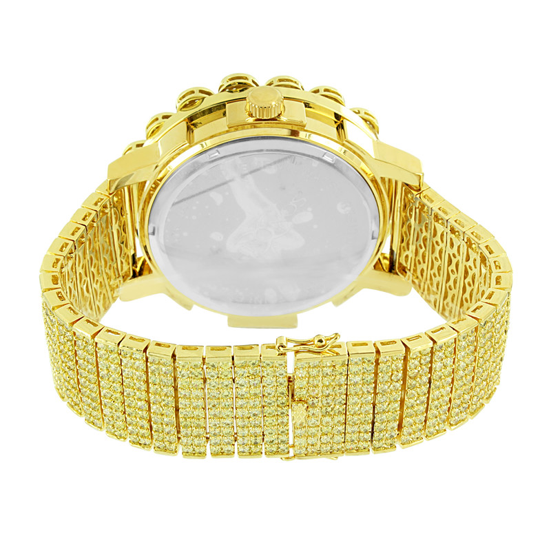 Pre-owned Jojino Canary Gold Tone Real Diamond Mens /jojo/joe Rodeo Custom Bezel Band Watch
