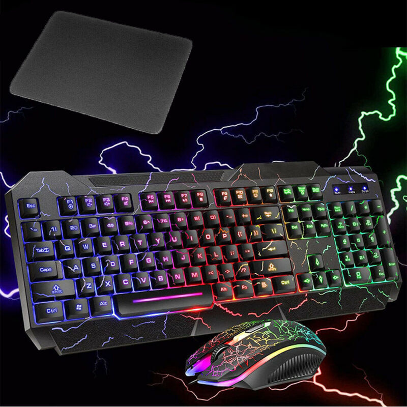 Gaming Keyboard & Mouse Set Rainbow LED Backlit for Windows PC Gamer Desktop PS4