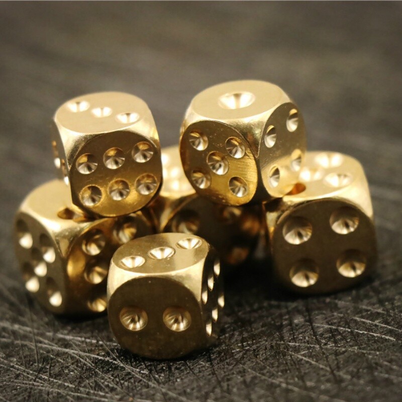 6xHandmade Solid Brass Dice Copper Bar Mahjong Nuts Gambler Game Supplies