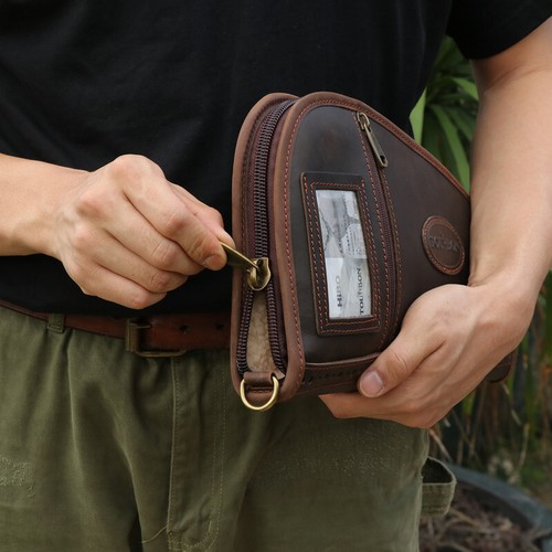 Tourbon Leather Revolver Case Soft Padded Bag Handgun Storage Pistol Safe Pouch