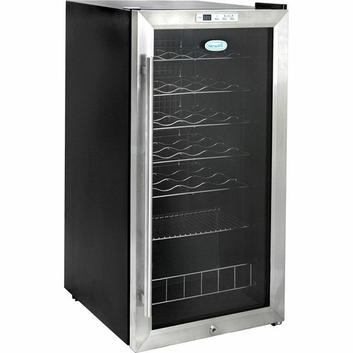 27 Bottle Stainless Steel Wine Cooler, Compact Blue LED Fridge Chiller w/ Lock
