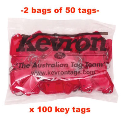 Bulk Key Tags -2 Bags Of 50 RED Plastic KEVRON Click Key Tags 100 TAGS-FREE POST