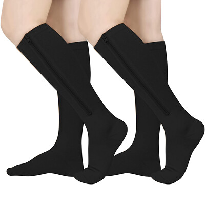 3PK Zippered Compression Socks Closed Toe 20-30mmHg with Zipper Safe Protection