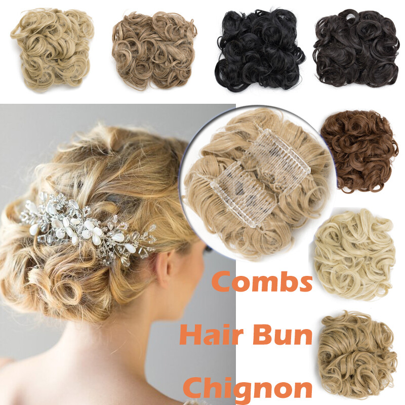 Elastic Scrunchies Bun Wedding Hair Extension Big Comb Clip In