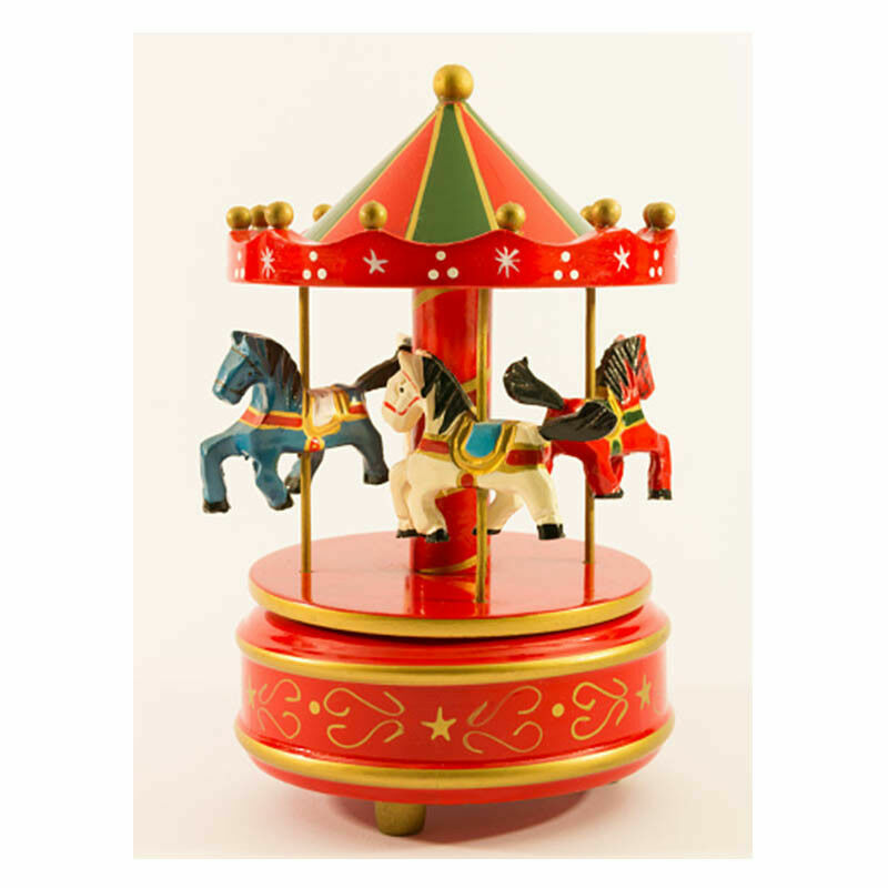 Giostrina Giostra Musicale Carosello Carillon In Legno Cavalli Rossa moc