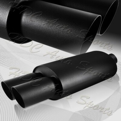 3'' Dual Slant Tip DTM 2.5'' Inlet Black Stainless Steel Exhaust Resonator Muffler