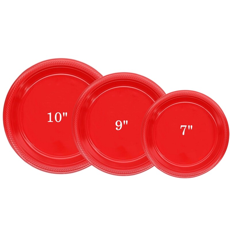 Disposable Red Plastic Plates Party Dinner Plates BPA Free Microwavable 7"9"10"