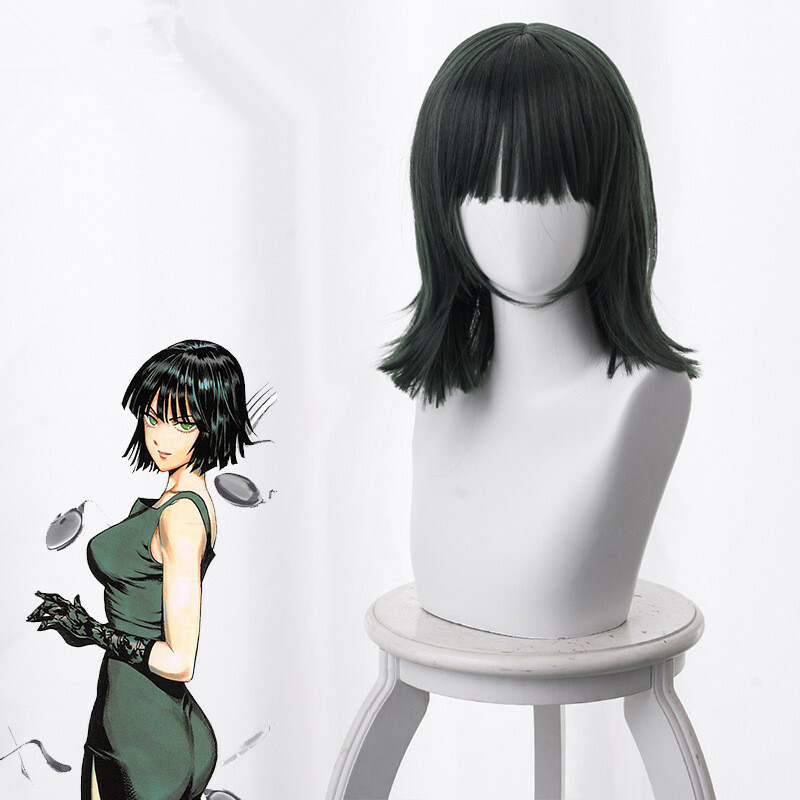 Anime One Punch Man Hell Fubuki Dark Green Hair Women Medium Long