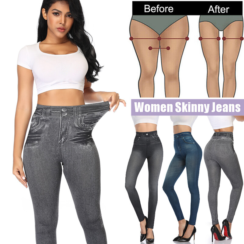 Jeggings Denim Compression Leggings Womens Skinny Jean Stretch Pencil Pants Yoga