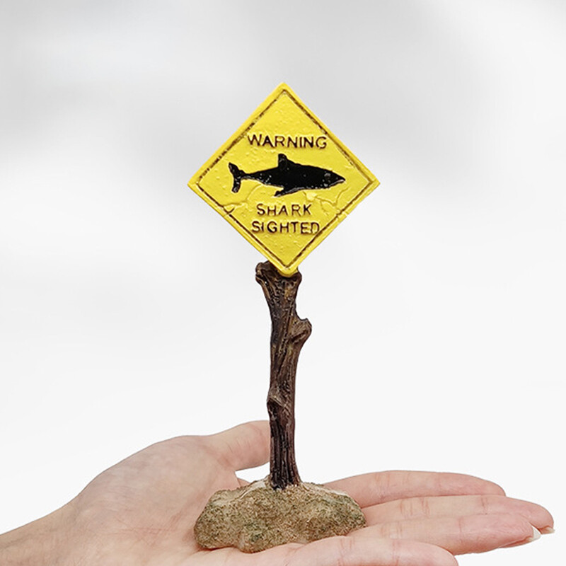 Resin Aquarium Decoration Ornaments Artificial Shark Warning Sign Accessories
