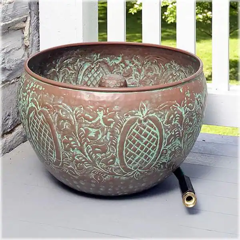 Copper Coated Finish Leaf Design Hose Holder Pot Reel Cart Storage, up to 150 Ft