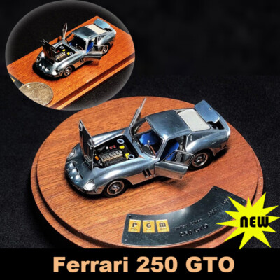PGM 1:64 Ferrari 250 GTO Silver Plating Diecast Car Model Luxury W/ Wooden Base
