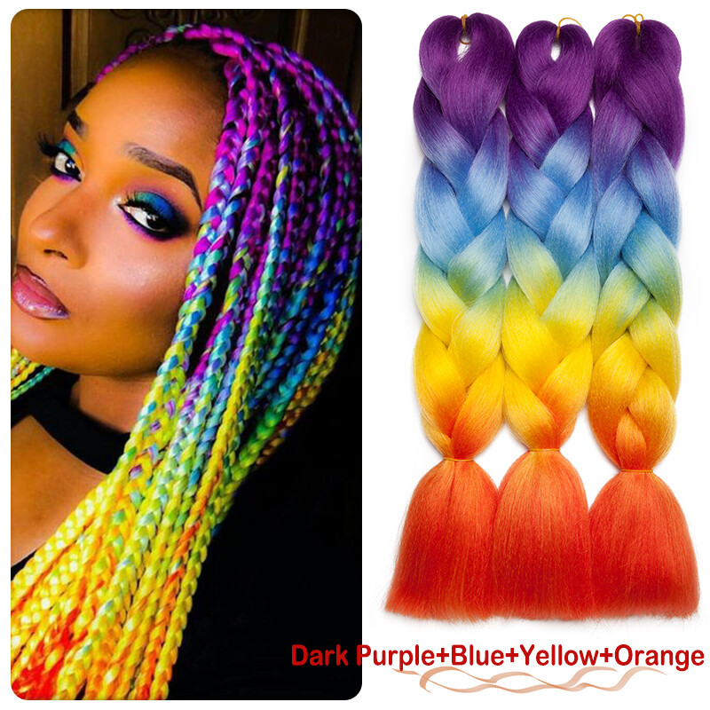 Ombre Afro Box Braids Rainbow High Quality Glitter Jumbo Braiding Hair Extension
