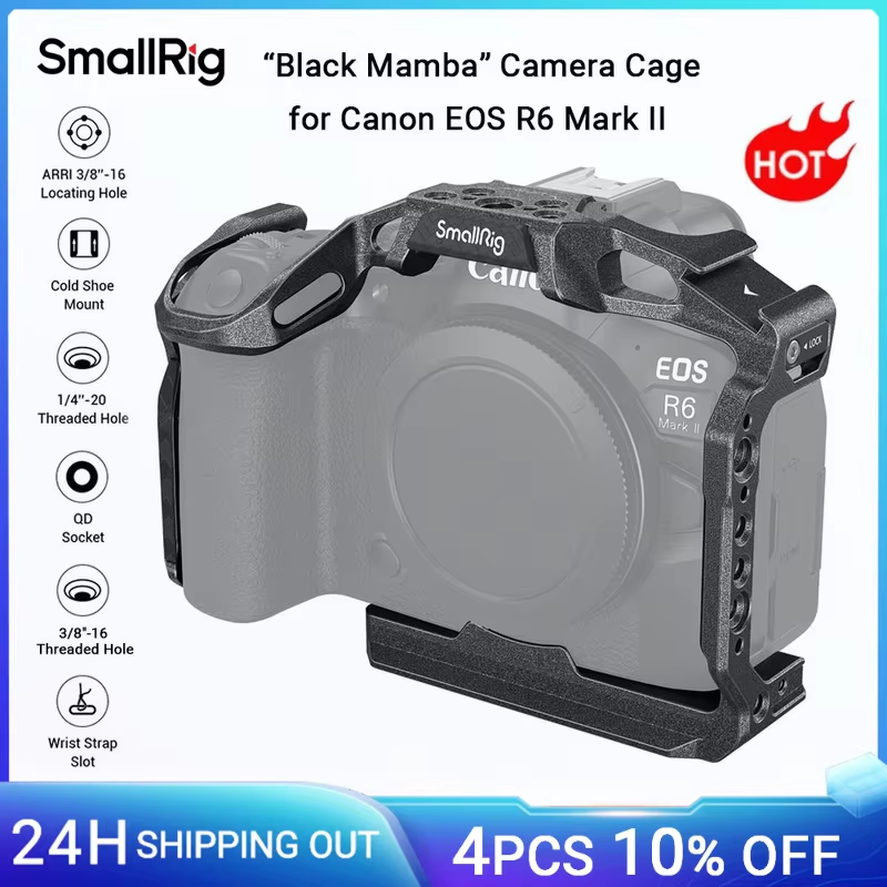 “Black Mamba” Camera Cage for Canon EOS R6 Mark II Built-in Arca-Swiss Quick Rel