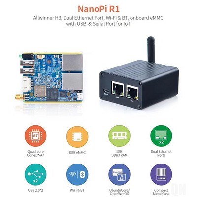 For NanoPi R1 Allwinner H3 Quad-Core 4XCortex-A7 1GB +8GB EMMC Dual  Port2098