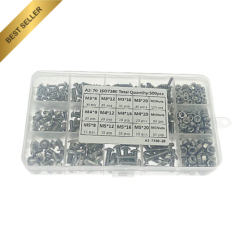 500PCS M3 M4 M5 Stainless Steel Hex Socket Button Head Screws and Nuts Kit, Asso