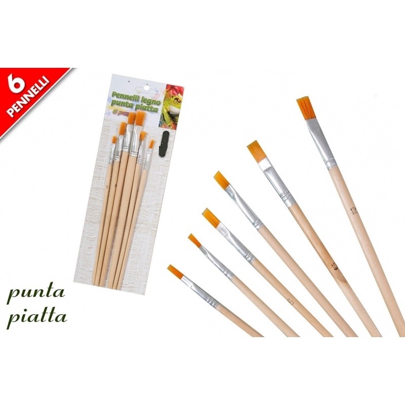 Set 6 Pennelli Punta Piatta Professionali Pittura Acrilica Dipingere Artista dfh