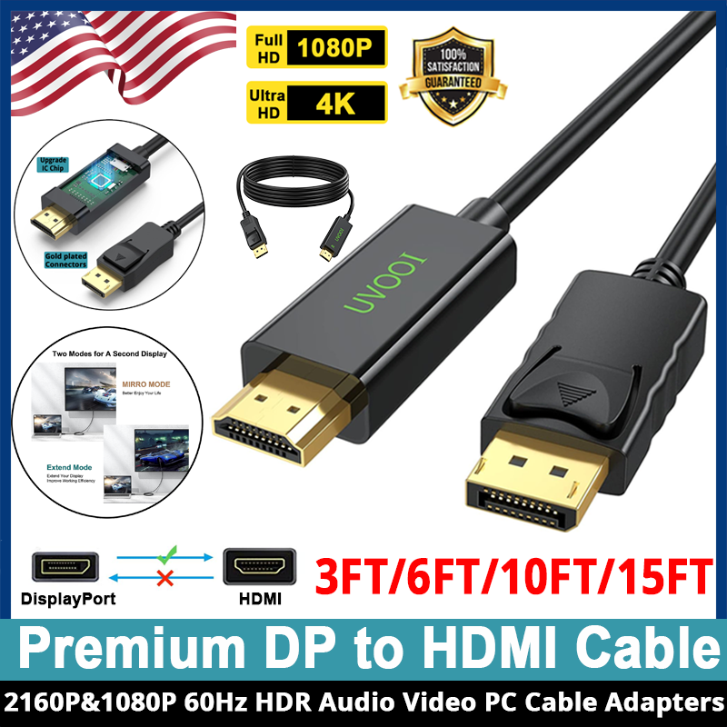 DisplayPort DP to HDMI Cable Adapter 4K 1080P For Dell HP Monitor Projector HDTV