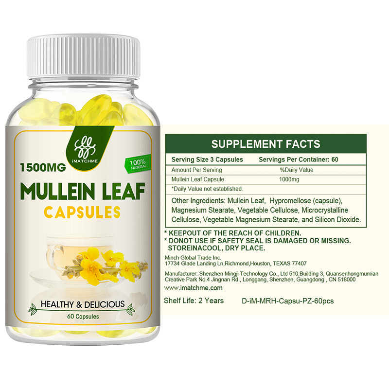 3Pack Mullein Leaf Capsules For Lung Cleansing & Detox Herbal Dietary Supplement