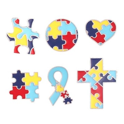 6 Pcs/Set Autism Puzzle Brooches Autism Awareness Pins Scarf Pins for DIY Hats