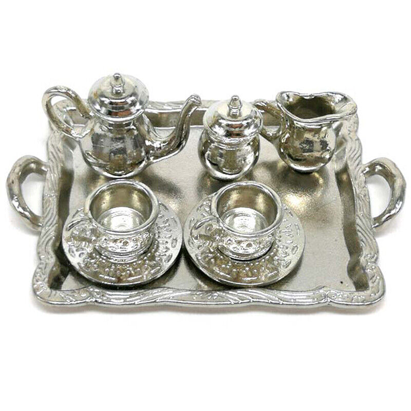 10Pcs 1: 12 Dollhouse Furniture Miniature Dining Ware Metal Tea Cup Plate Se ZDP