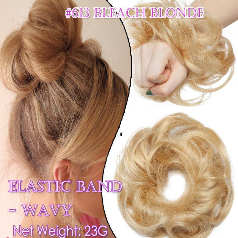 Real 100% Remy Human Hair Scrunchie Ponytail Bun Elastic Band Straight Messy US