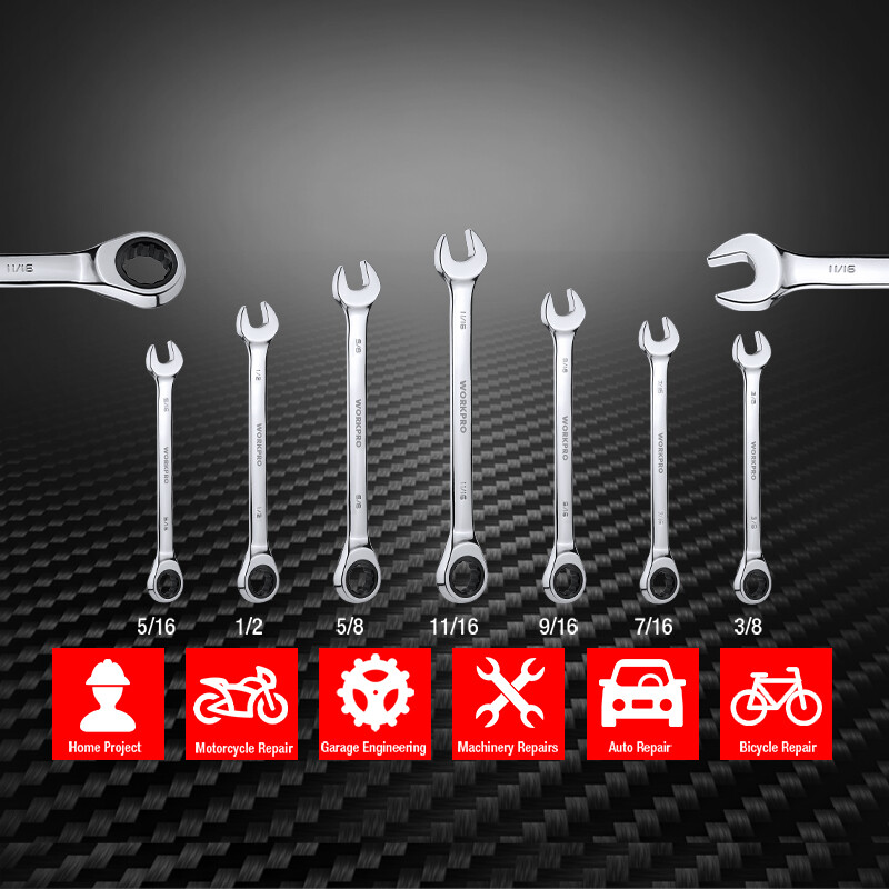 WORKPRO Metric SAE Ratcheting Combination Wrench Set 72 Teeth with Roll Up Pouch