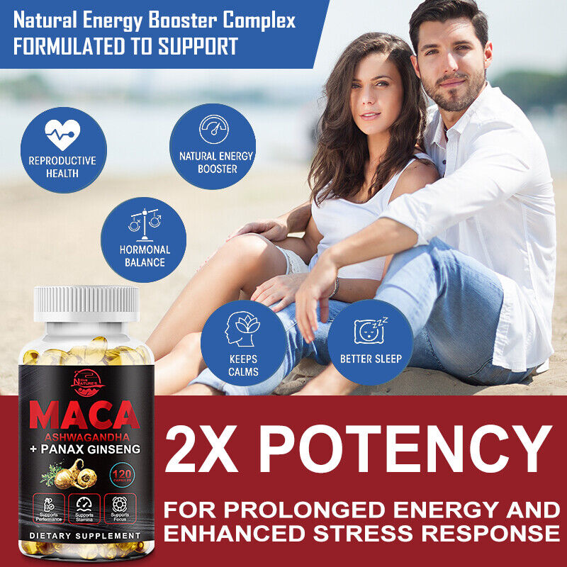 Maca Root 10000mg, Ashwagandha,Panax Ginseng Extract Male Enhancing 120 Capsules