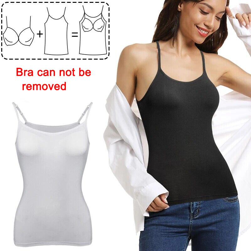 CAMI Camisole with Built in Shelf BRA Adjustable Spaghetti Strap Basic Tank Tops