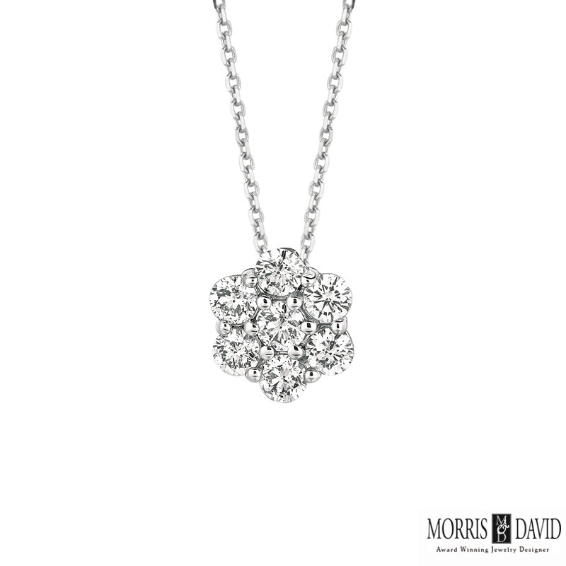 Pre-owned Morris 0.33 Carat Natural Diamond Flower Necklace 14k White Gold Si 18 Inches Chain