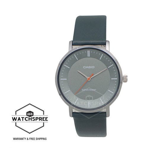 Casio Men's Analog Grey Leather Strap Watch MTPVT04L-8E MTP-VT04L