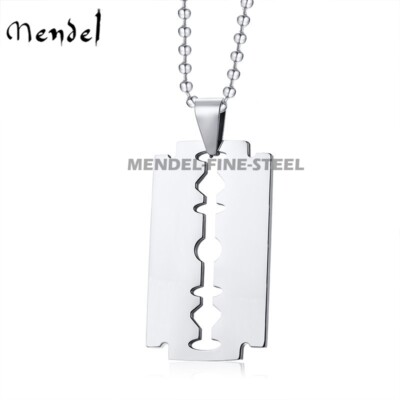 MENDEL Cool Mens Stainless Steel Boy Teen Punk Razor Blade Pendant Necklace