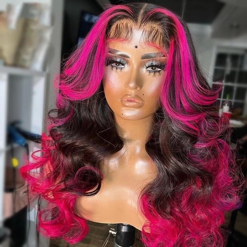 Hot Pink  Money Piece Remy Human Hair Lace Front Wig - UniWigs ® Official  Site