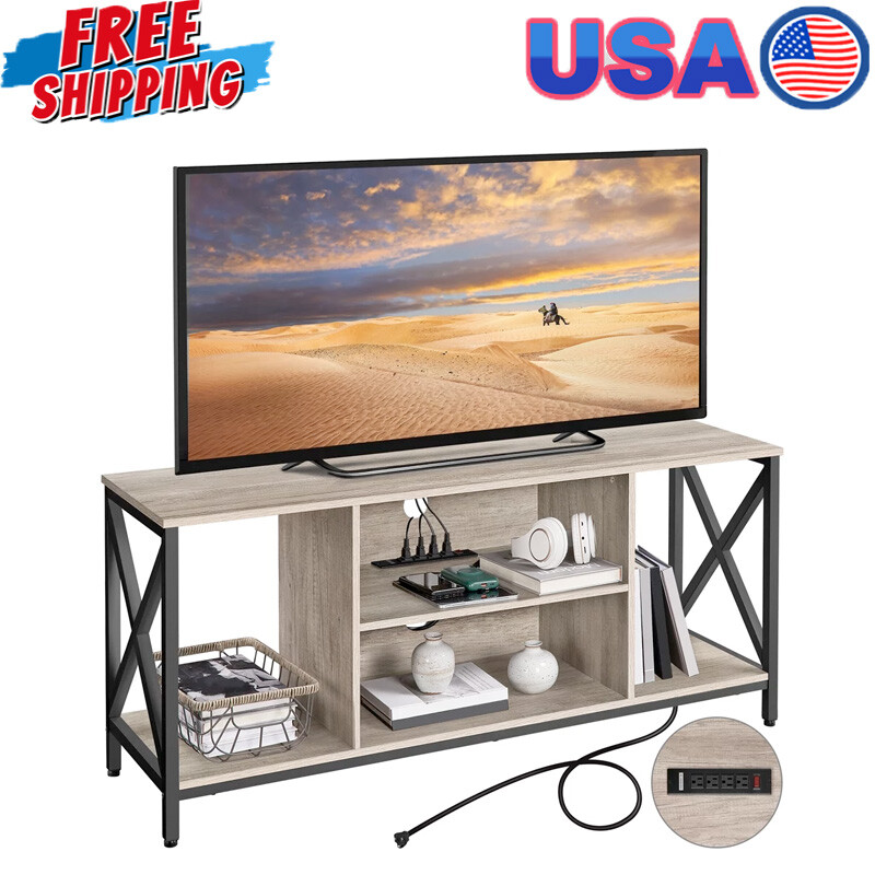 For 60-inch Tv W/ 4-ac Power Outlet Media Console Table Home