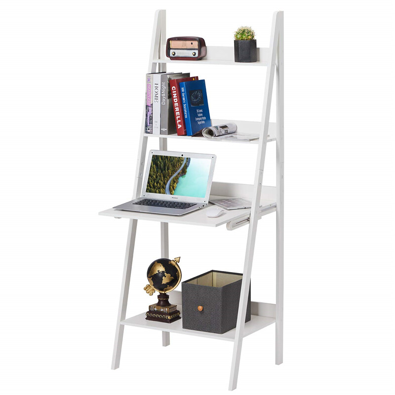 Modern 4 Tier Ladder Shelf Leaning Bookcase Storage Plant Stand W