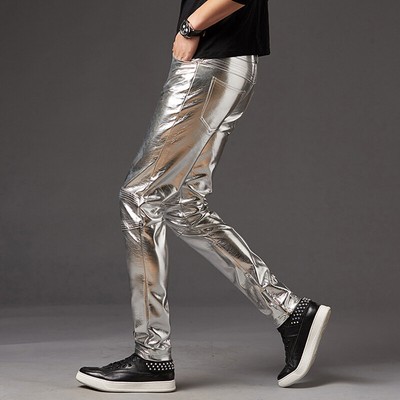 Herren Slim Fit Soft PU Faux Leder Biker Hose Performing Glossy Clubwear M2XL
